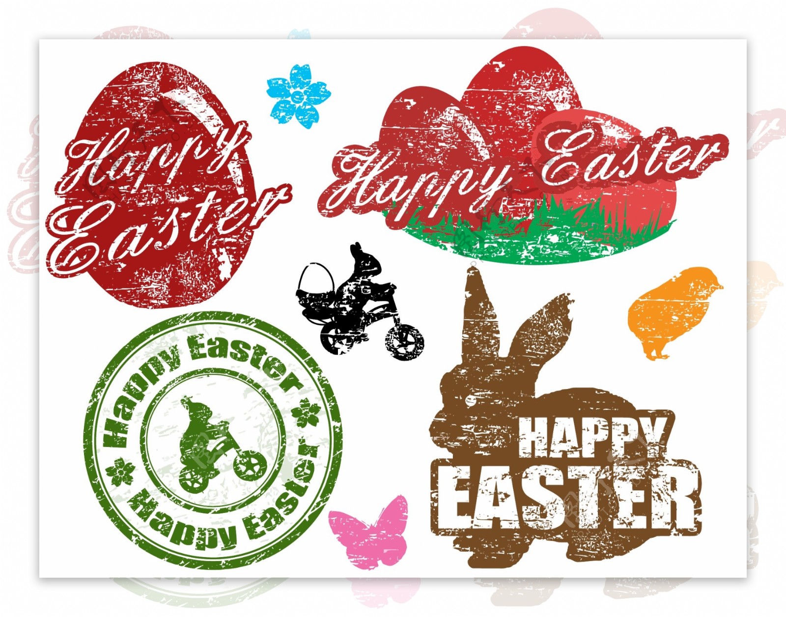 复活节兔子彩蛋印章标签图片