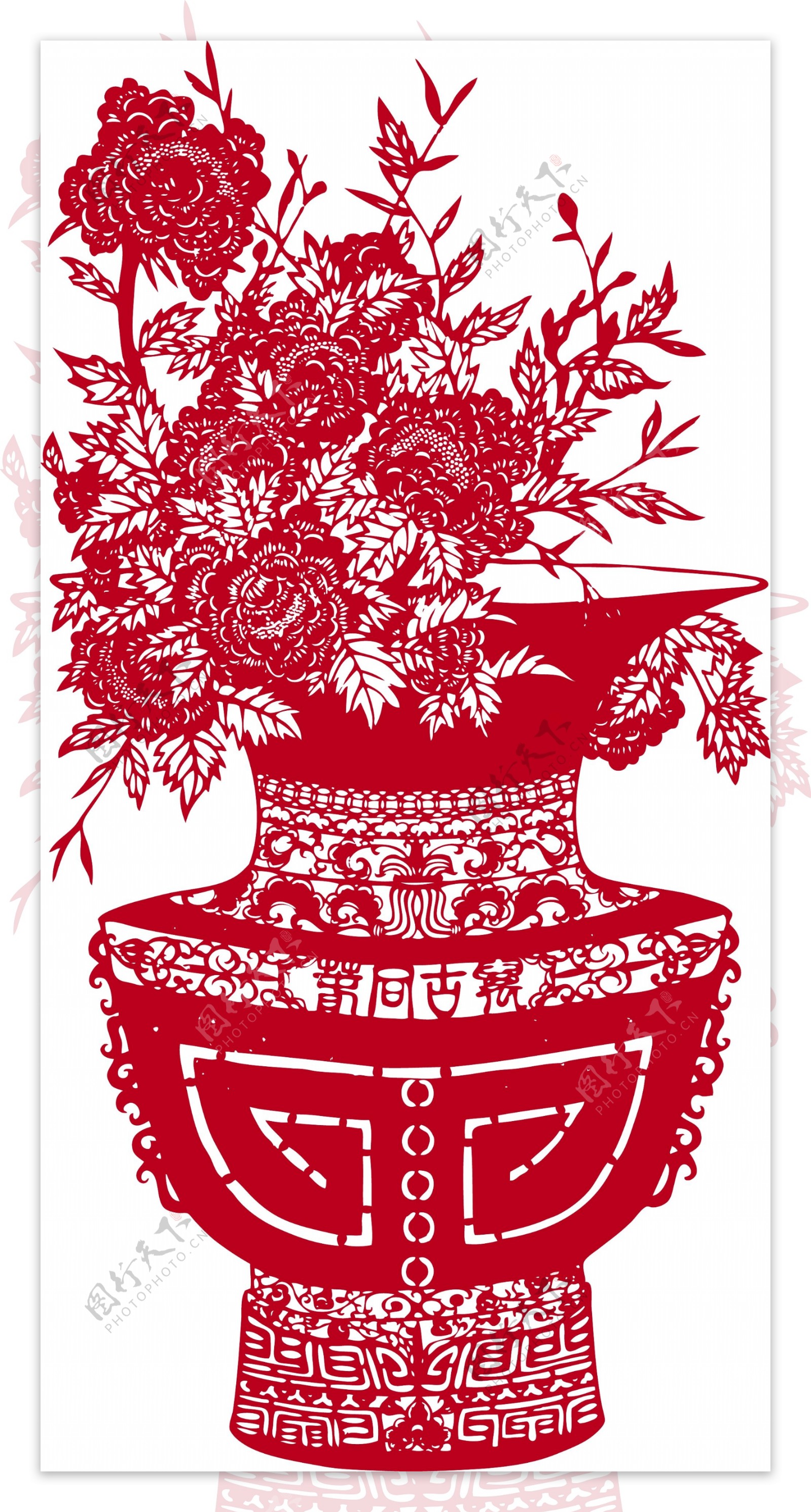 中华剪纸艺术花瓶图案