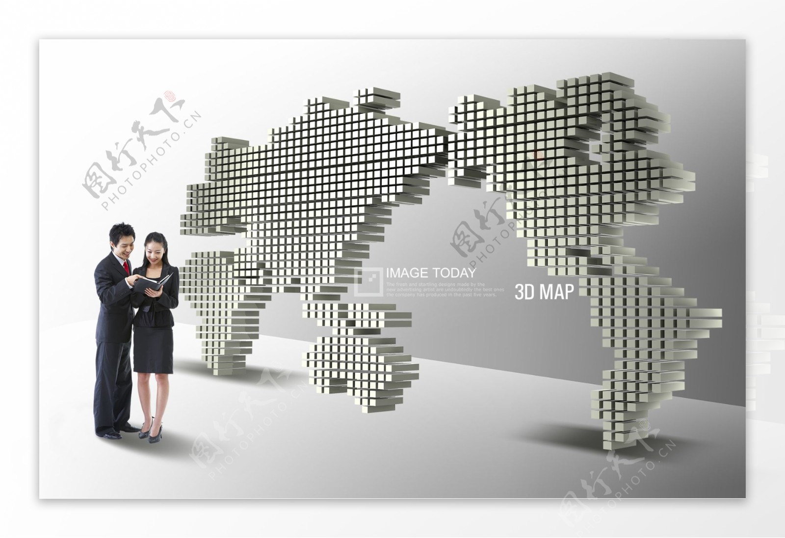 3D立体世界地图与职场人物PSD分层素材