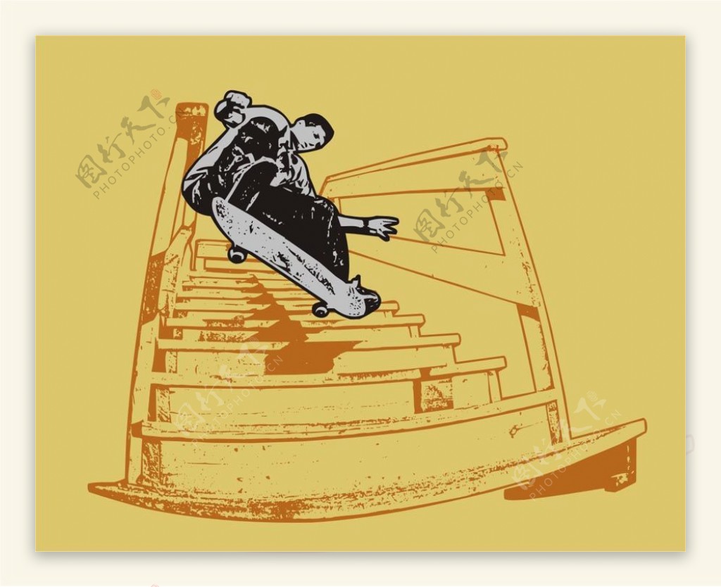 印花矢量图人物滑板运动楼梯免费素材
