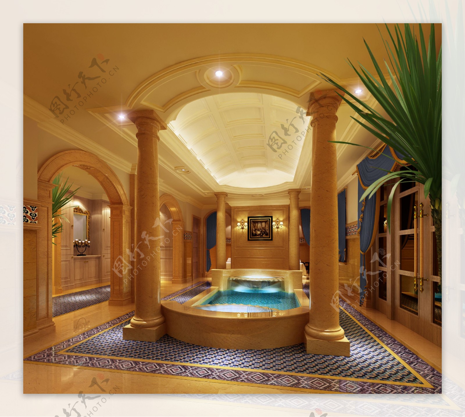 休闲洗浴中心浴池装修设计实景图_装信通网效果图