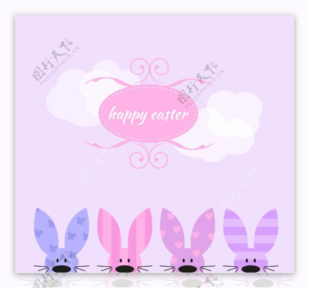 花纹兔子复活节贺卡矢量图