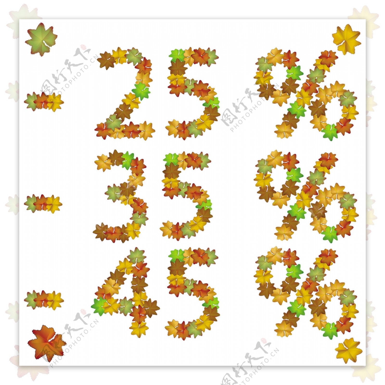 秋季树叶数字促销百分比图片