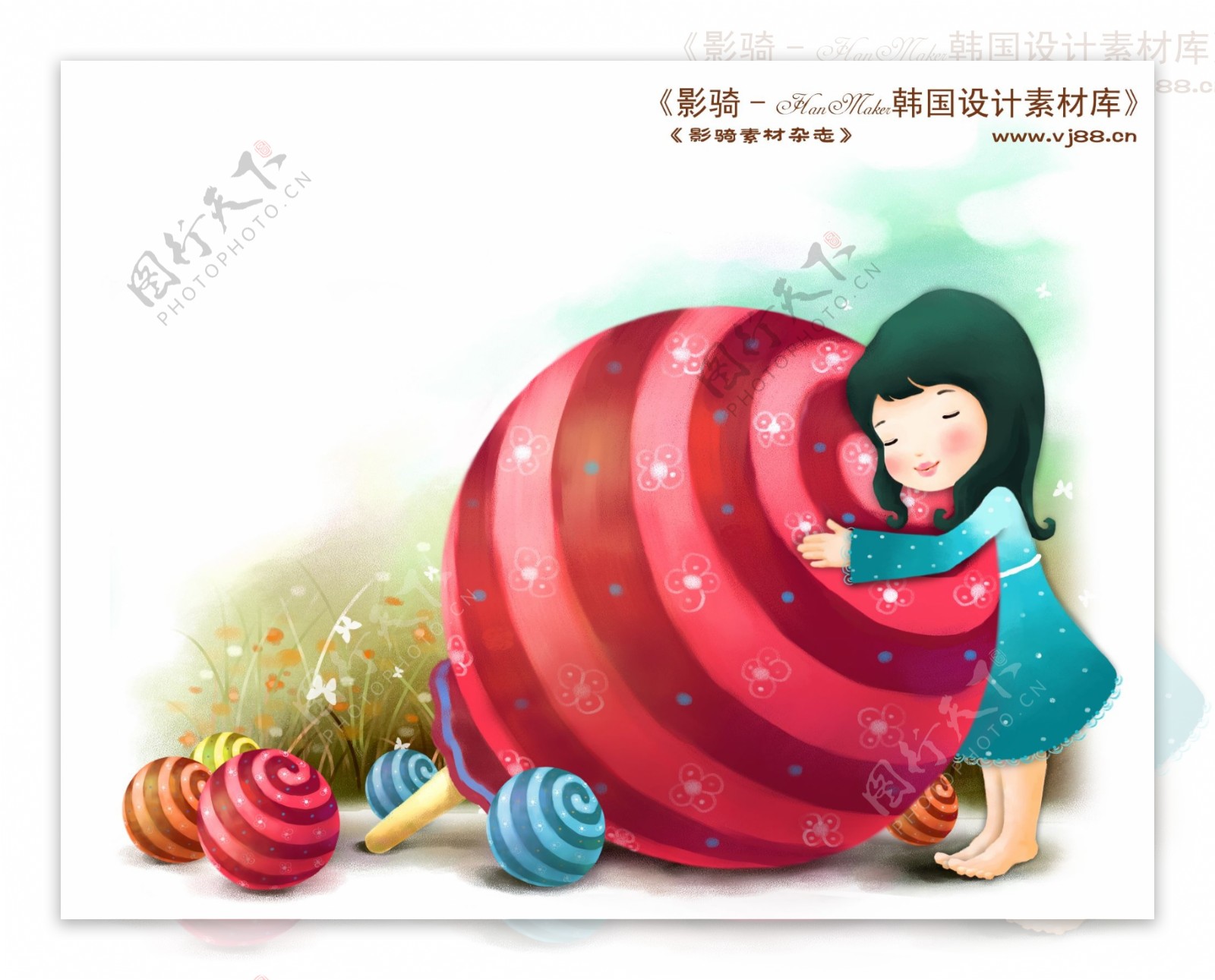 HanMaker韩国设计素材库背景卡通漫画可爱梦幻儿童孩子女孩童真棒棒糖