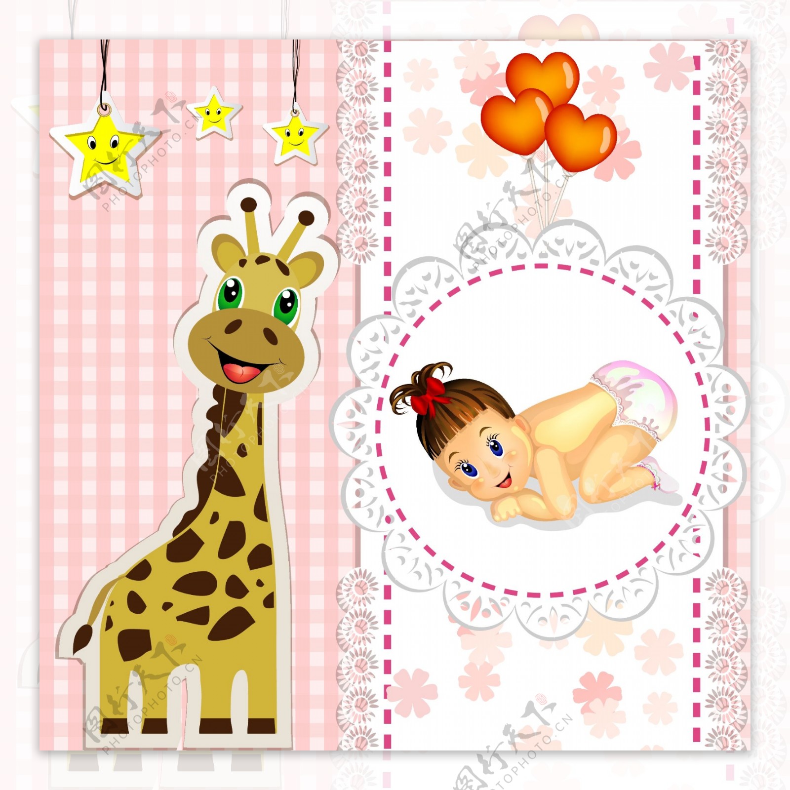 可爱花纹婴儿卡片矢量图片