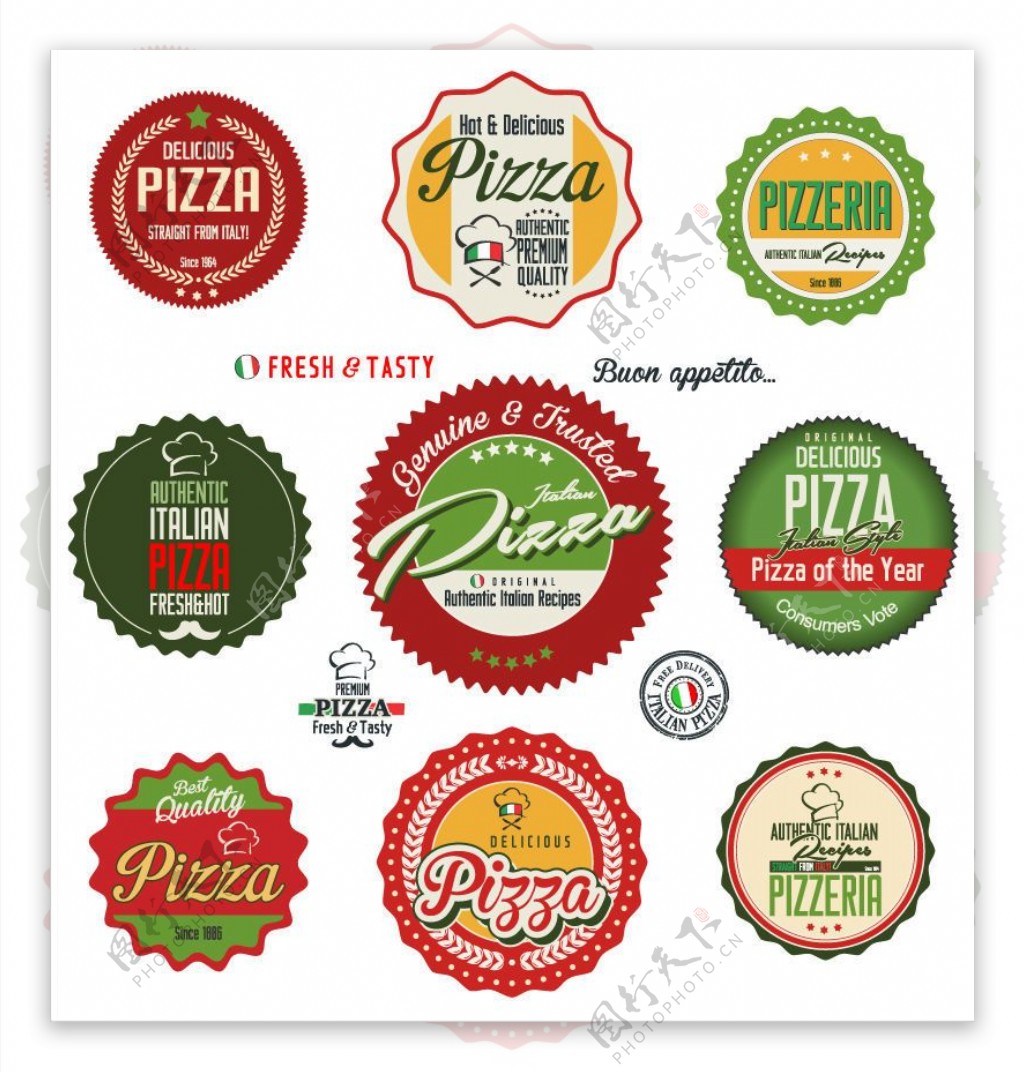 彩色披萨标签设计矢量素材
