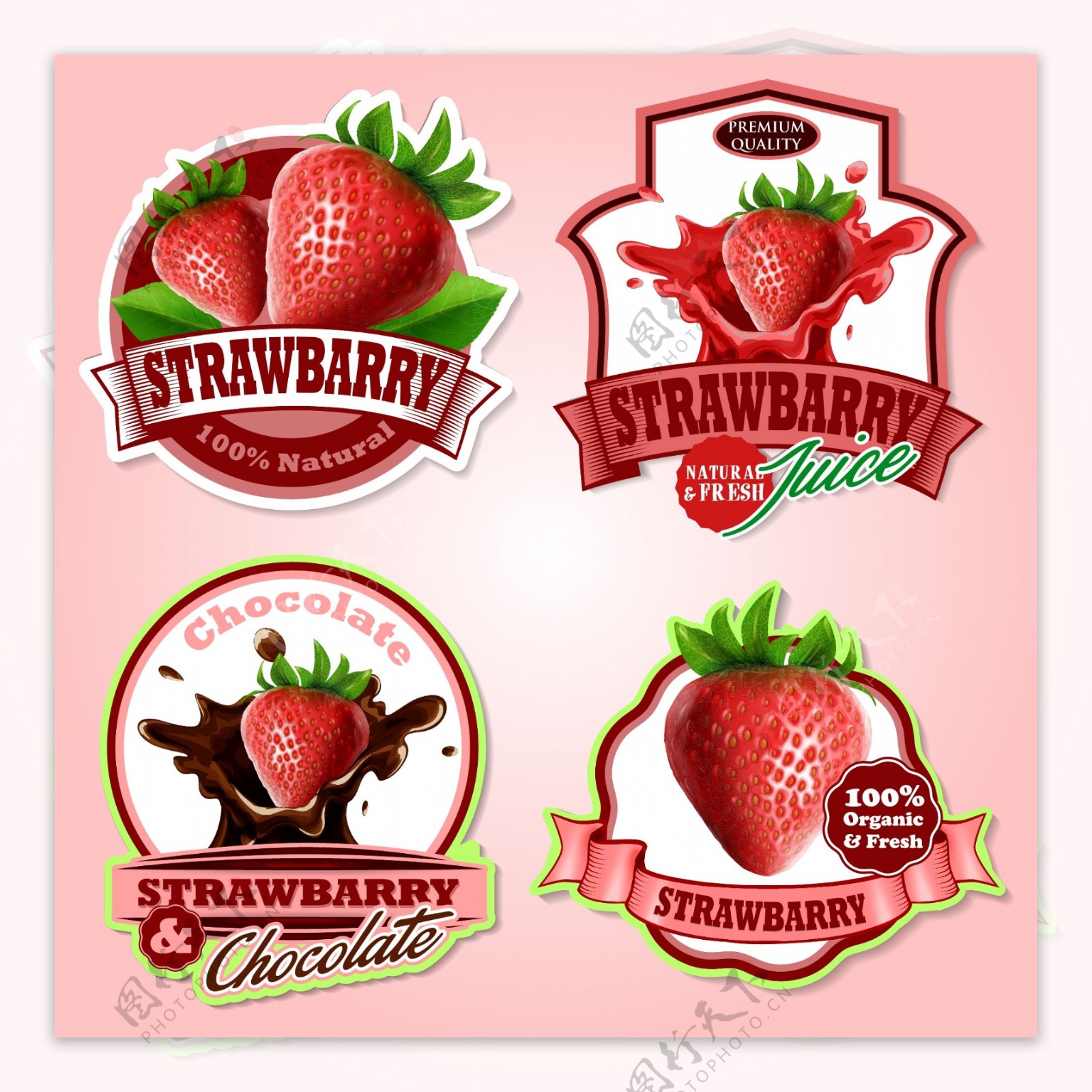 美味草莓标签矢量设计