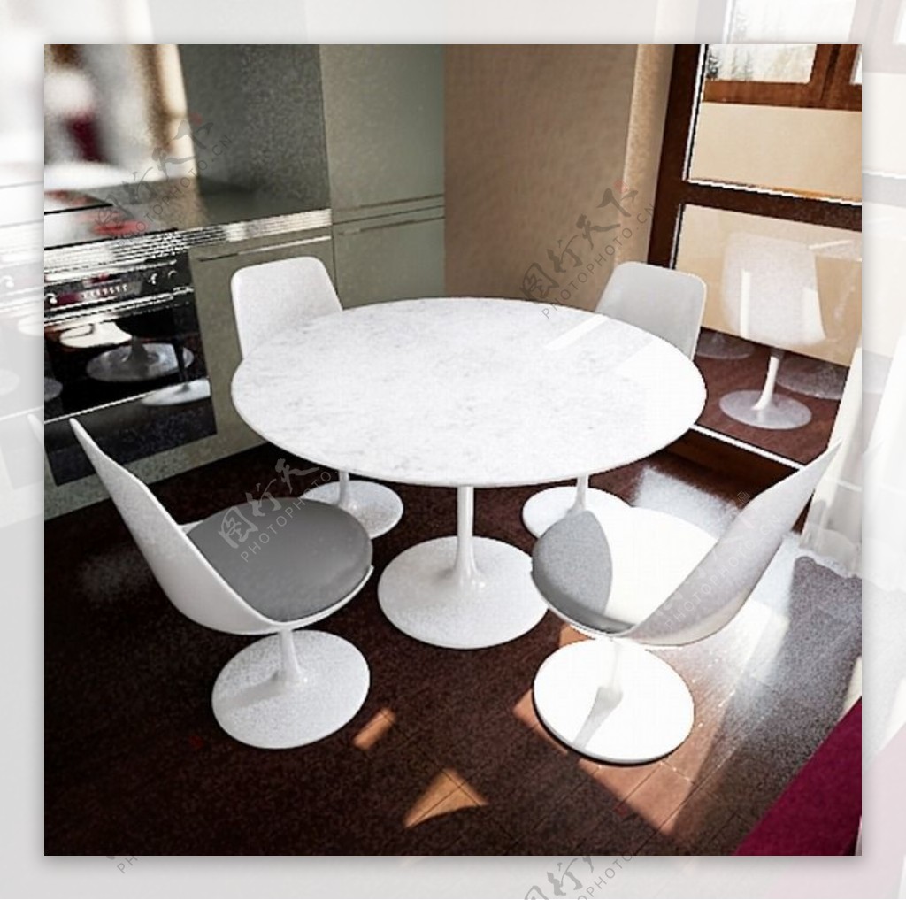 现代时尚白色餐桌椅模型