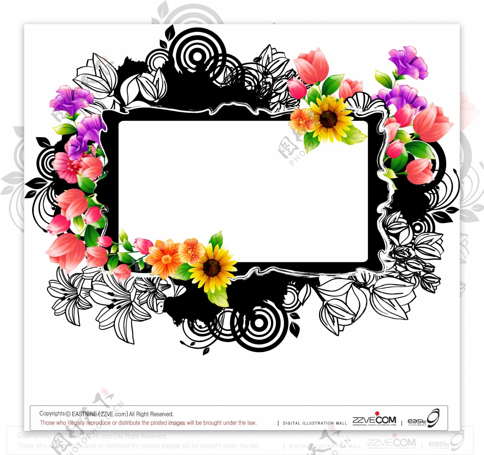 花卉装饰蒙版边框创意设计矢量素材