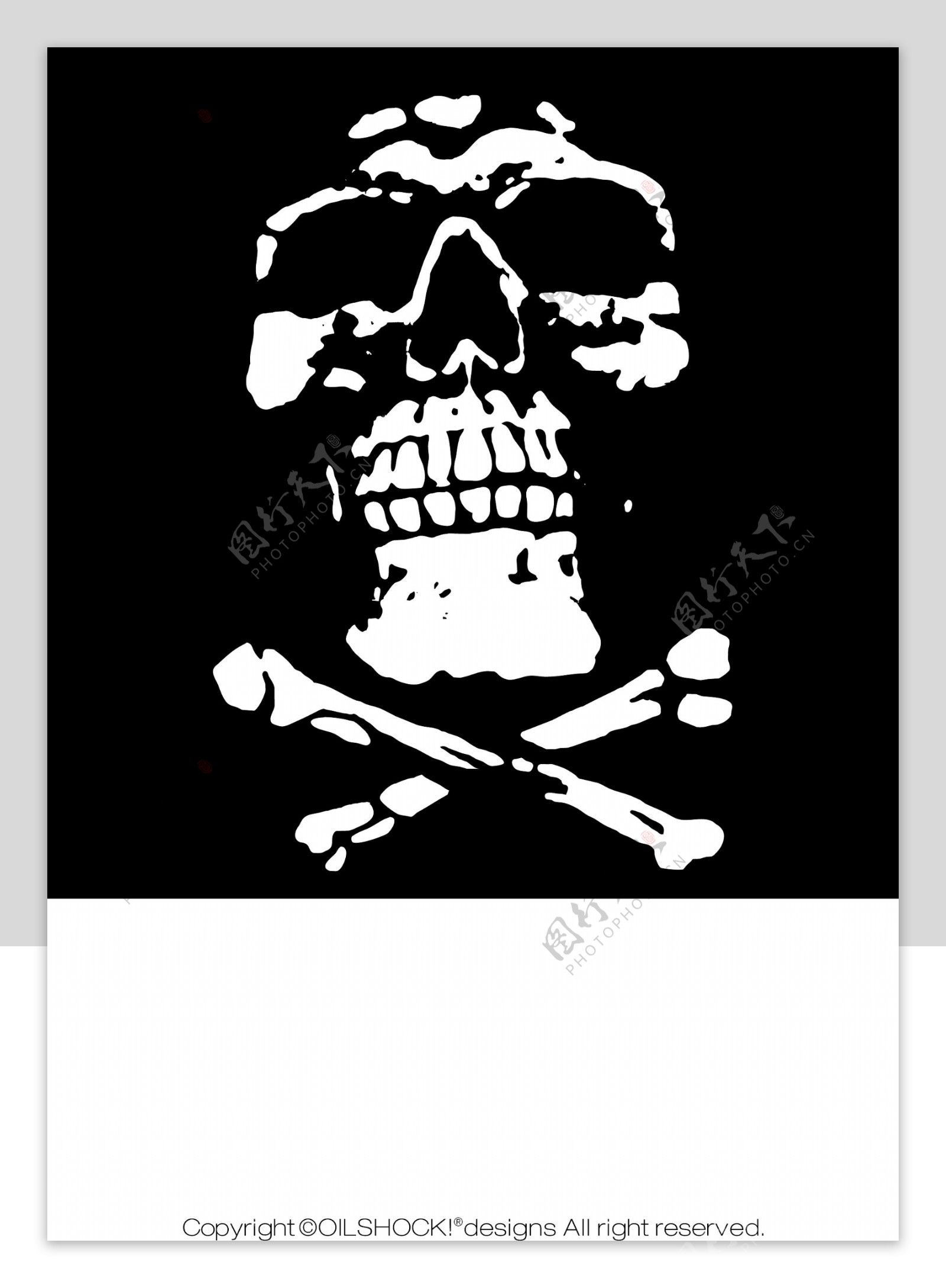 印花矢量图海贼旗黑白色骷髅头朋克风格免费素材