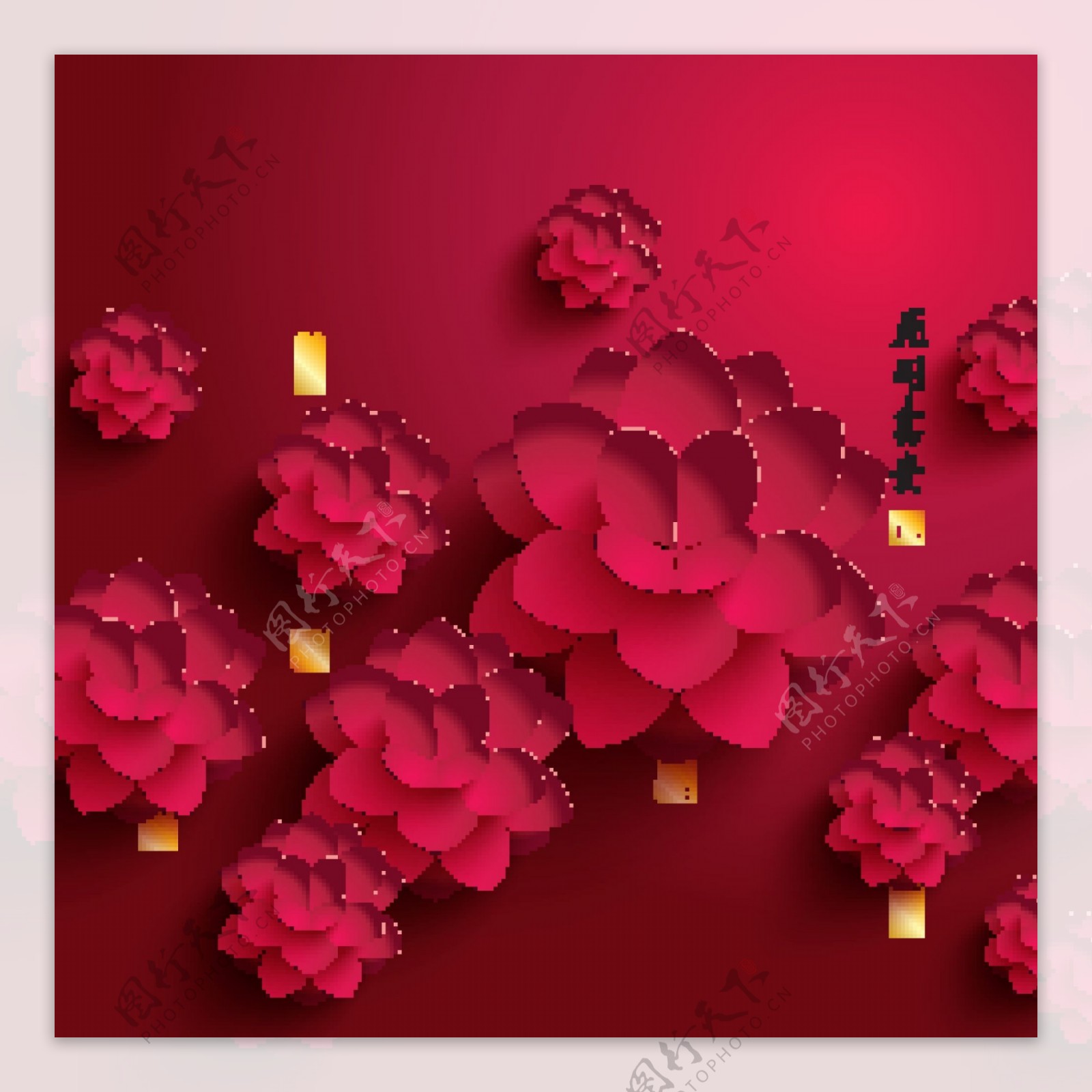 红色花开富贵新年背景图片