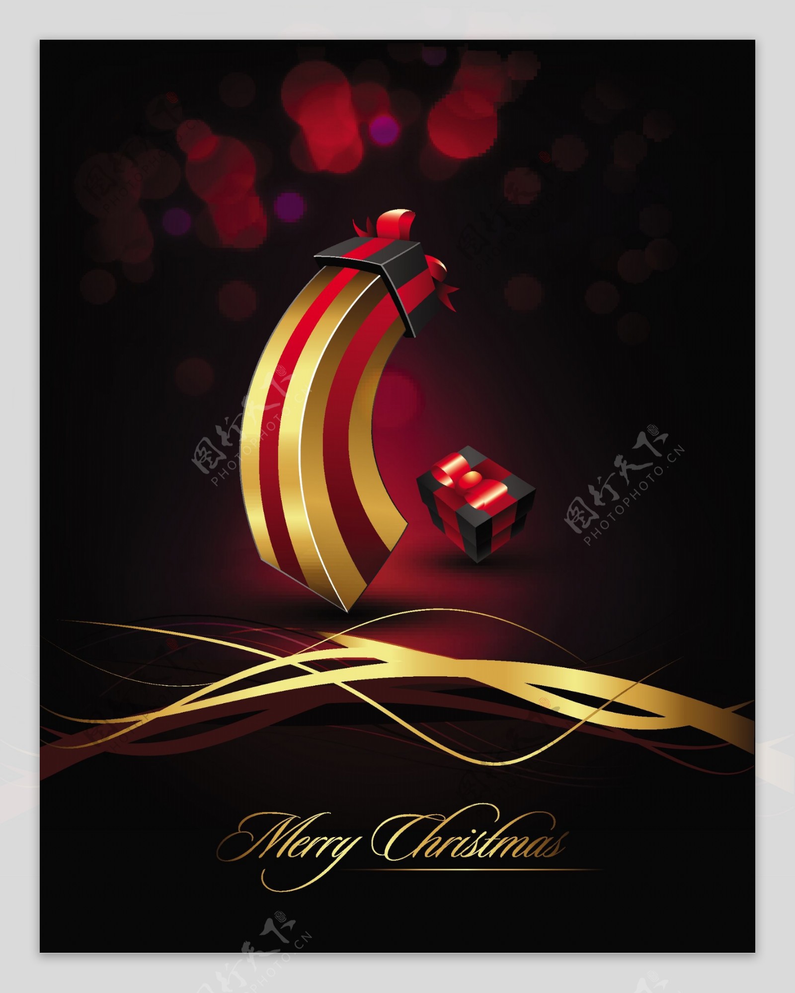 金色动感线条礼盒圣诞背景图片