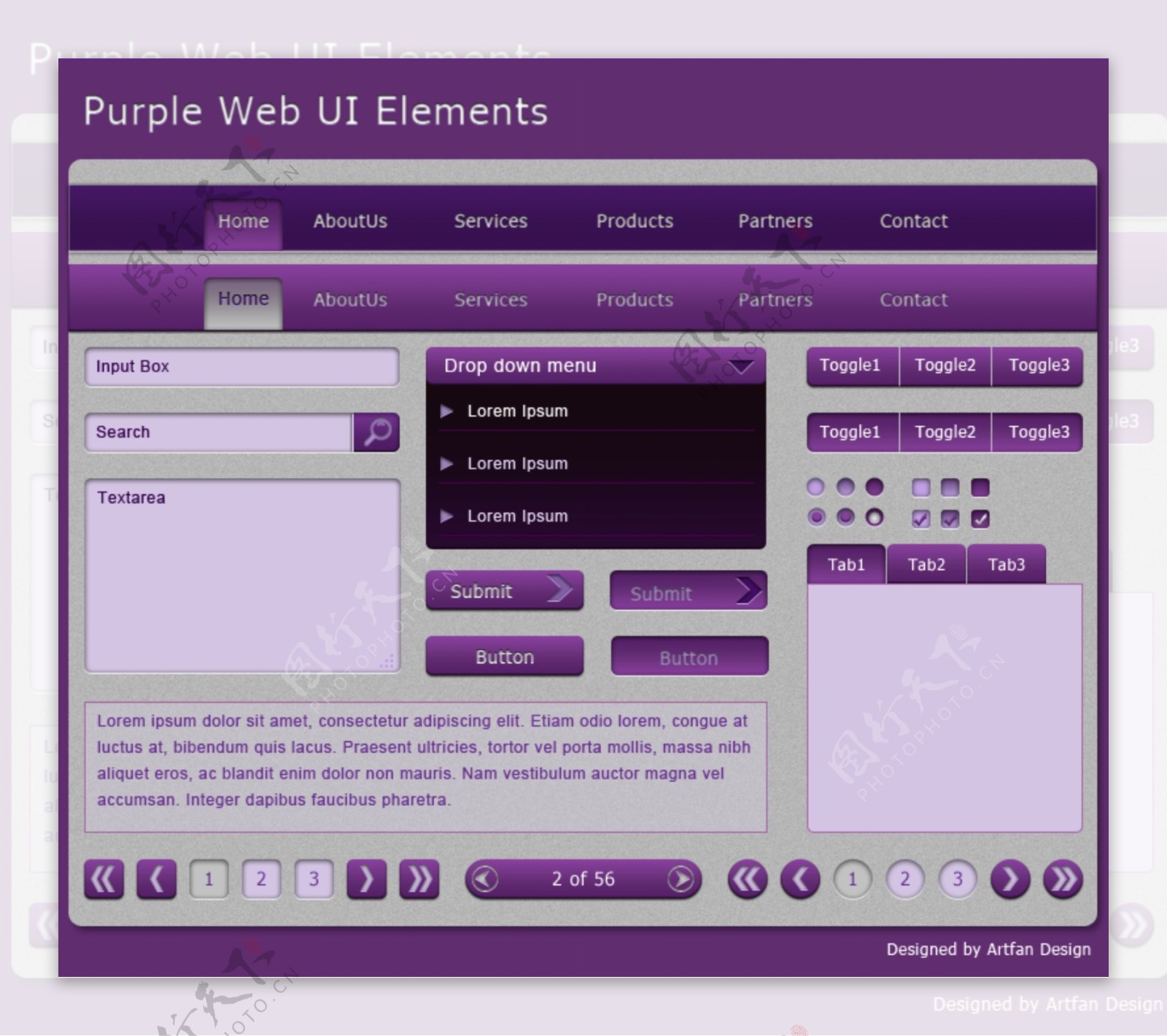 时髦的紫色的WebUI元素盒PSD