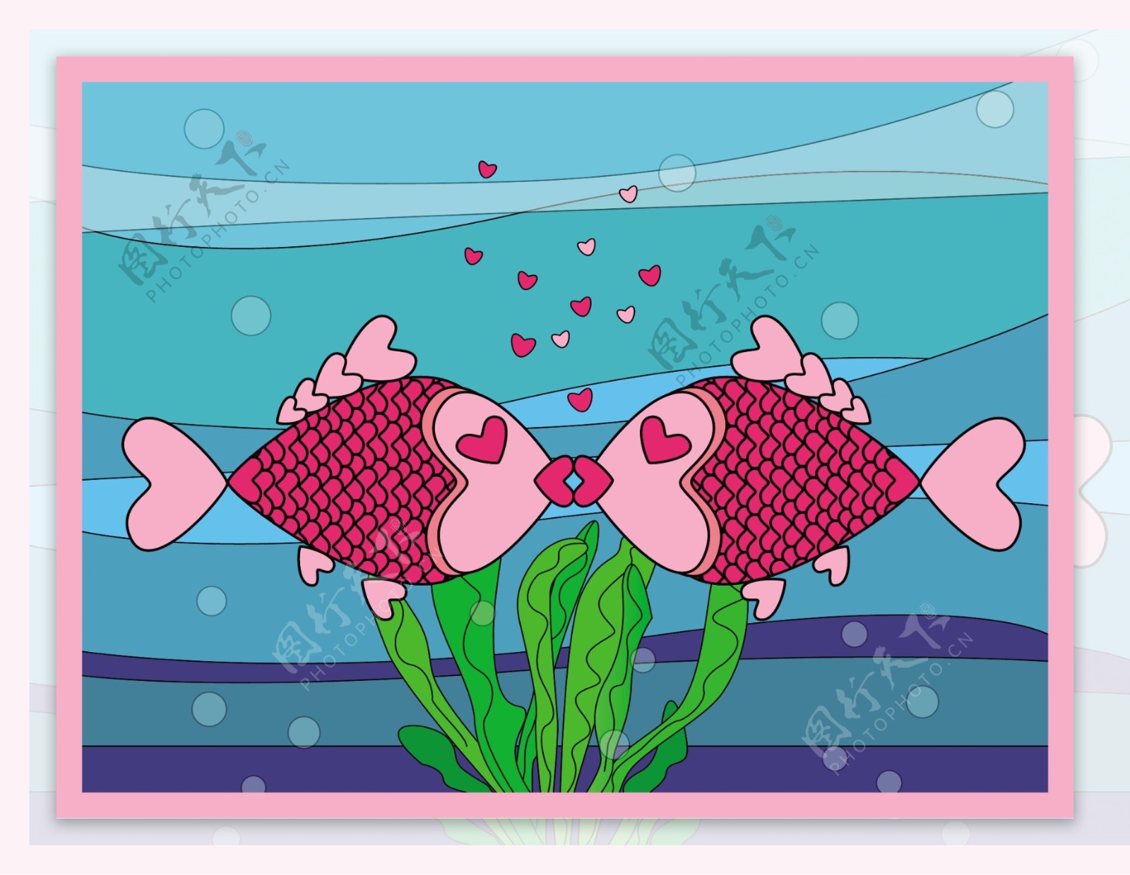矢量素材浪漫可爱卡通接吻鱼