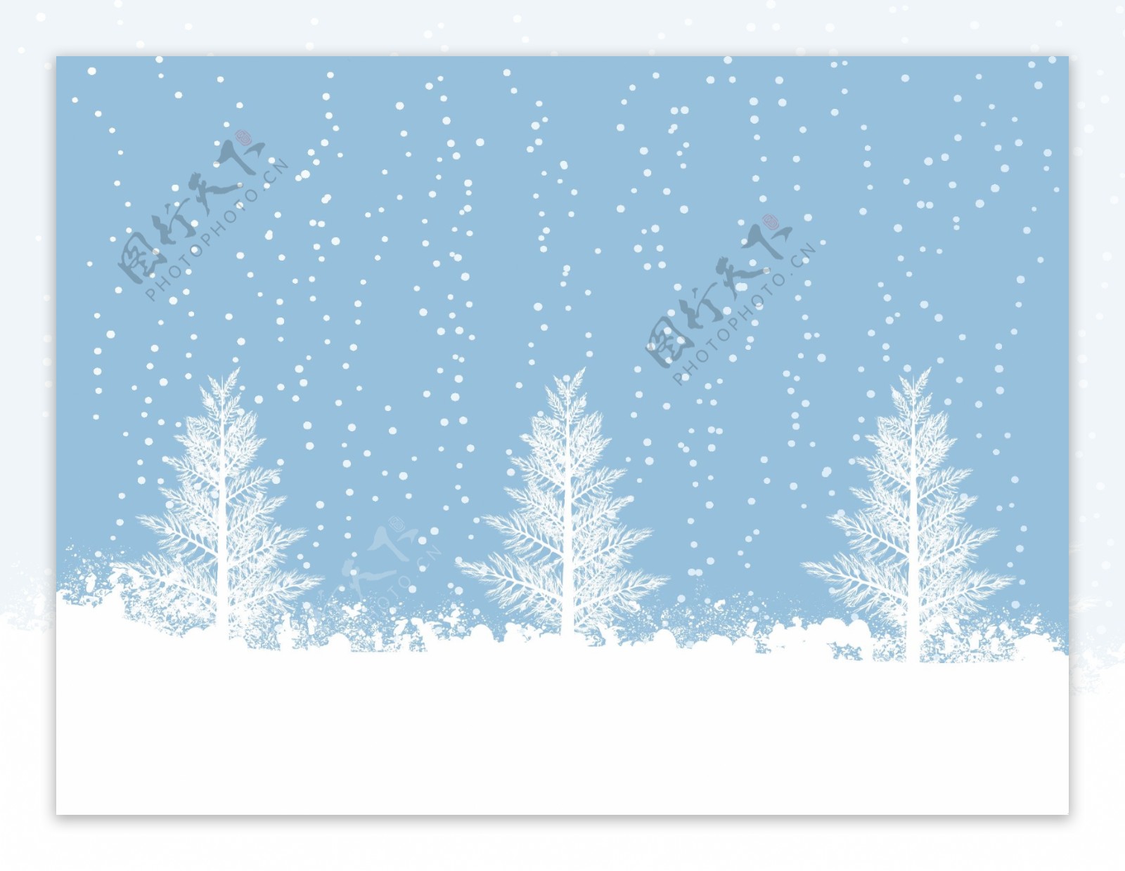 圣诞雪花矢量冬天的雪松树