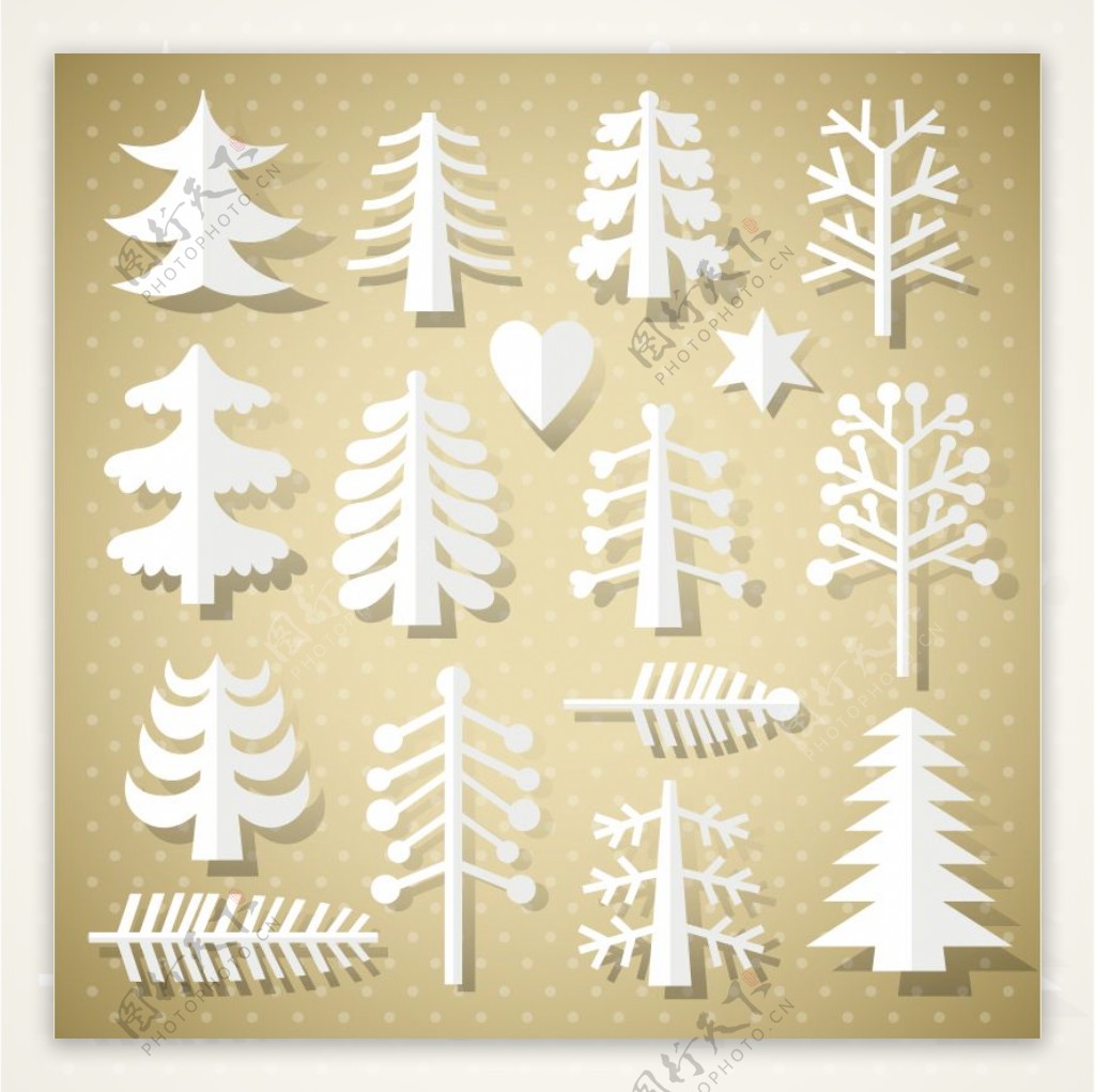 白色剪纸圣诞树矢量素材