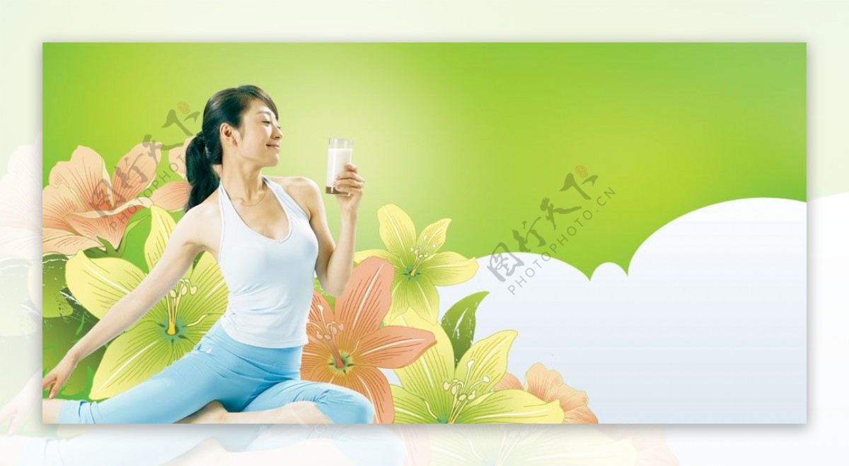 健身女性花卉背景海报psd素材