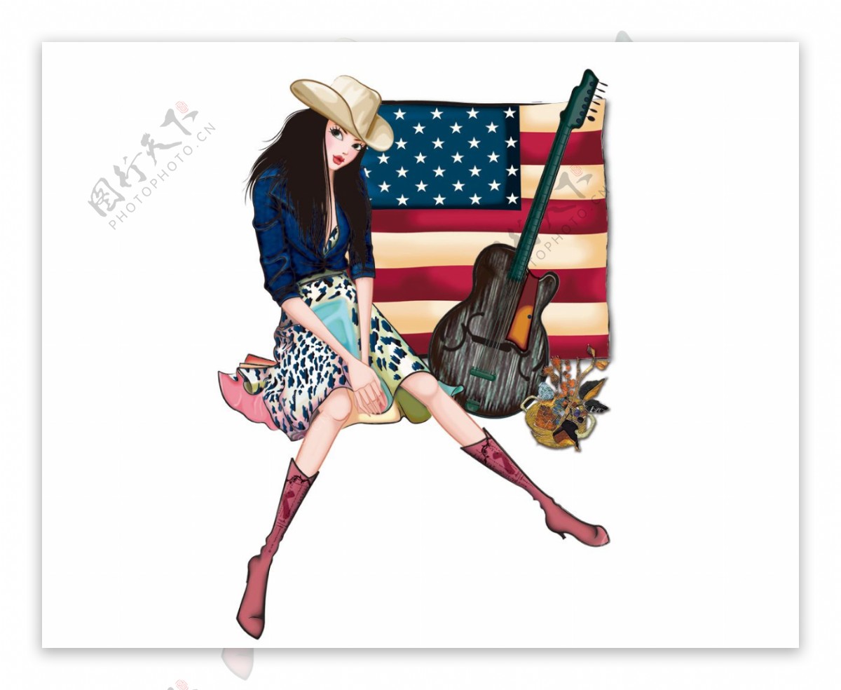 位图人物女人美国国旗吉他免费素材
