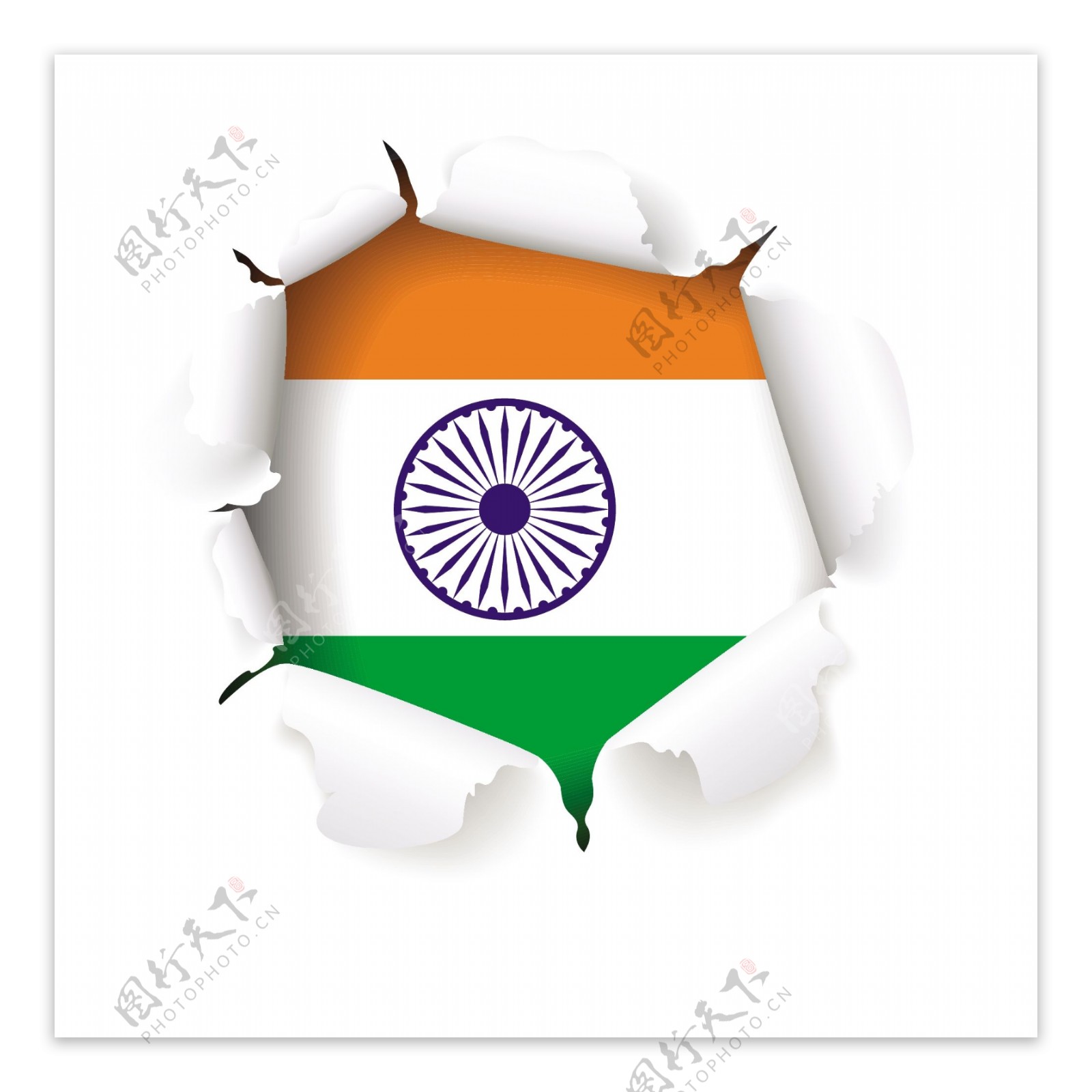 创作风格的印度国旗矢量设计矢量图eps10撕纸的影响