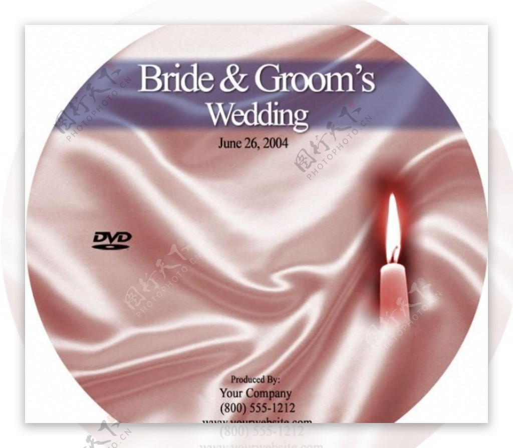 分红丝绸烛火婚庆DVD光盘封面标签模板