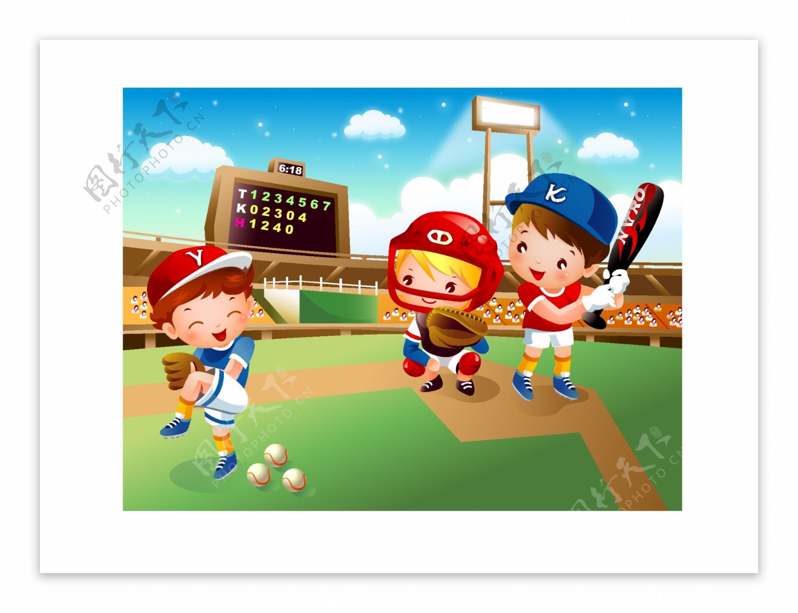 儿童卡通棒球运动矢量素材
