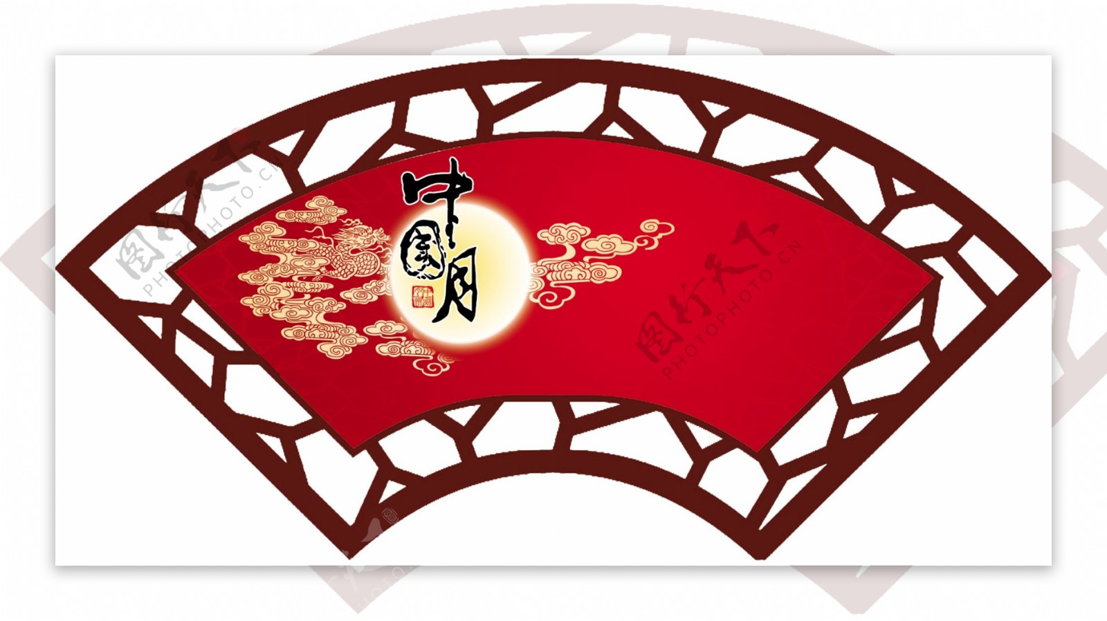 中秋节古典扇形吊牌PSD分层模板