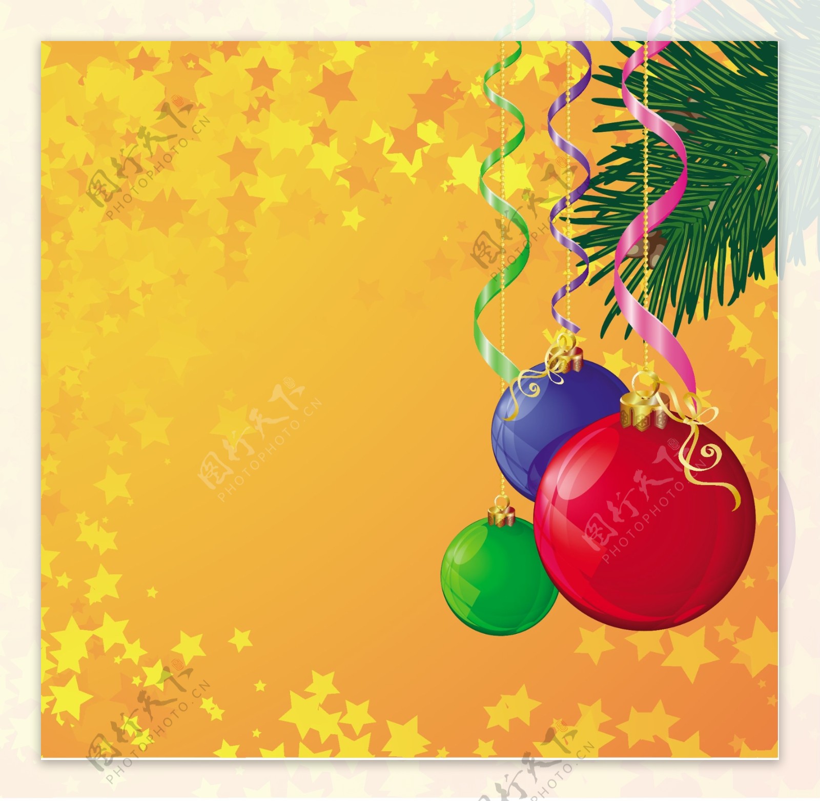 用金色的星星和鲜艳的气球矢量圣诞装饰