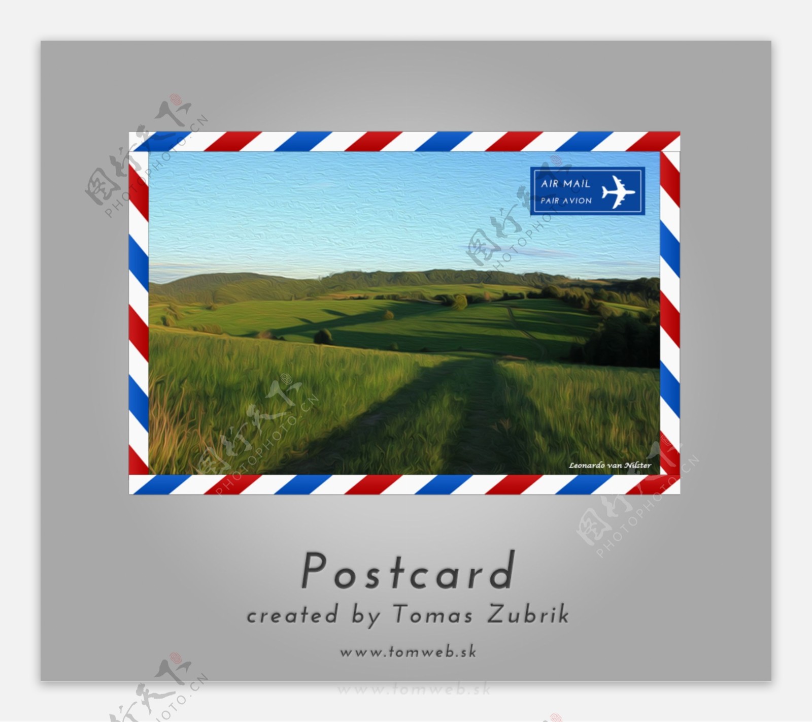 航空邮件的邮资明信片设计PSD