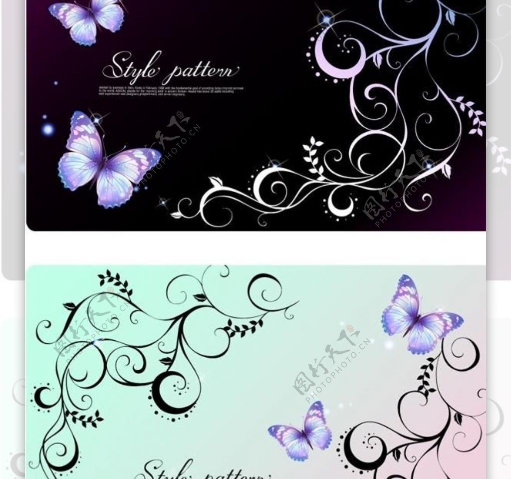 紫色的梦幻蝴蝶图案背景矢量素材