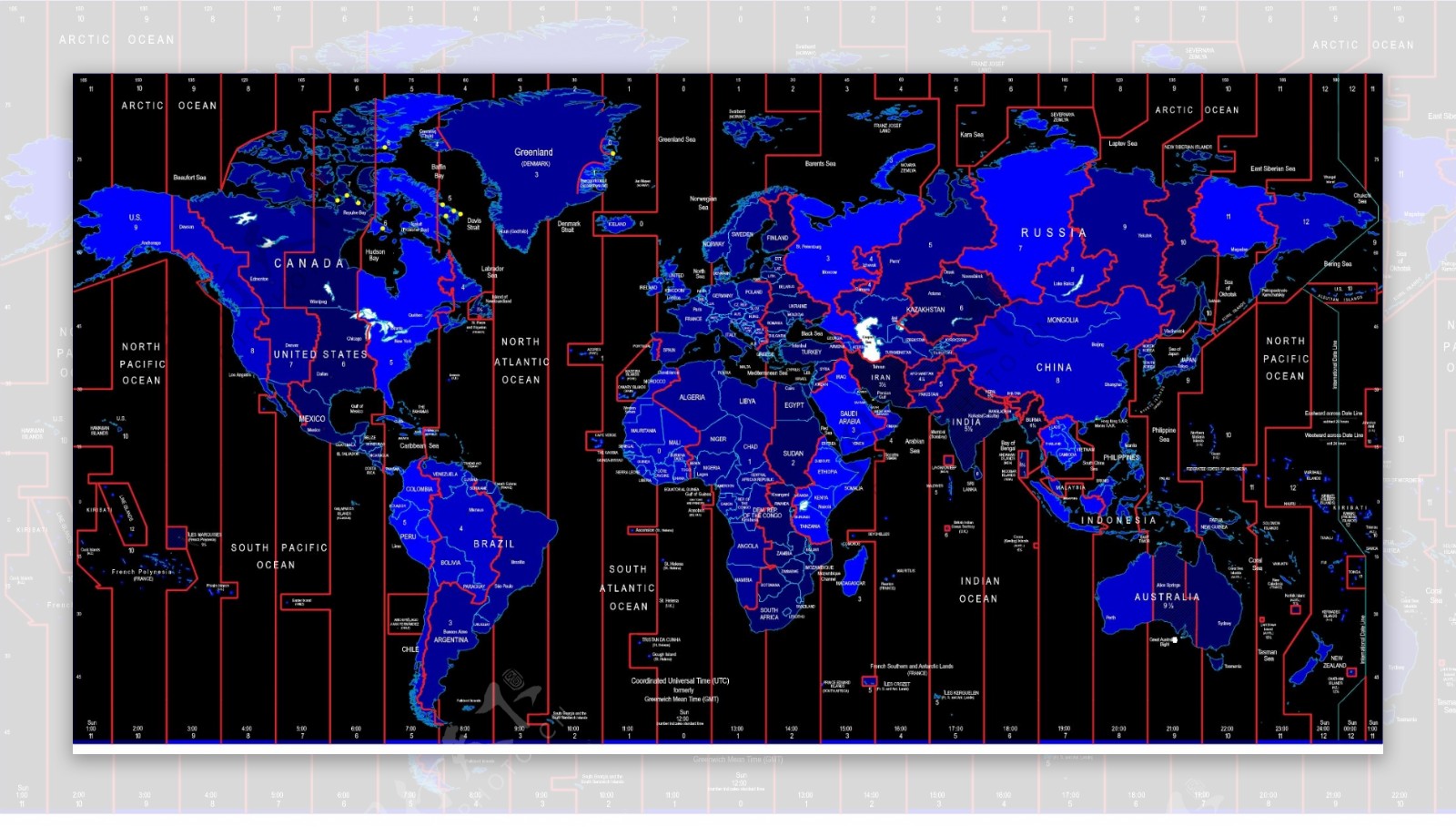 世界上的时区识别矢量地图