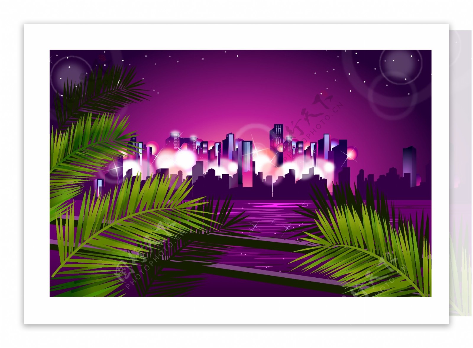 紫色调都市夜景矢量素材