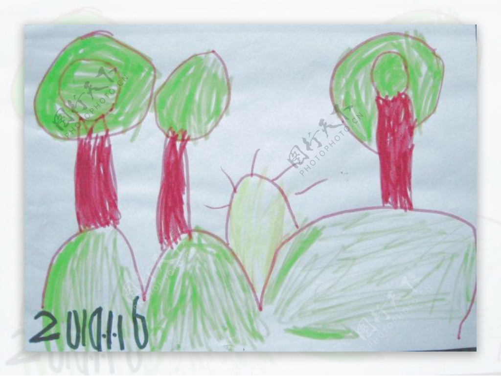 儿童随手涂鸦插画森林中的日出