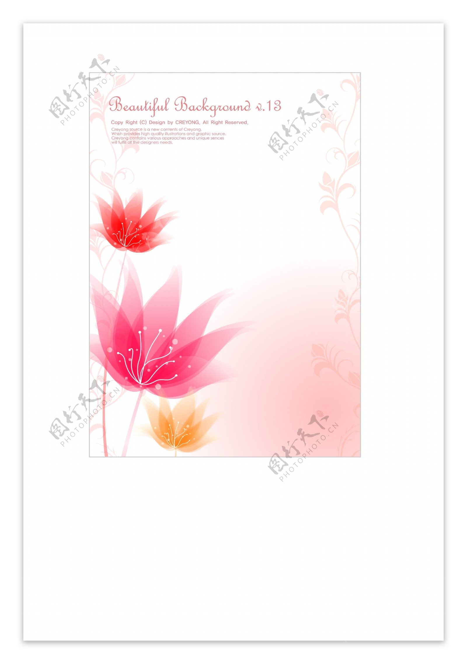 花朵背景边框与红玫瑰花等矢量素材5