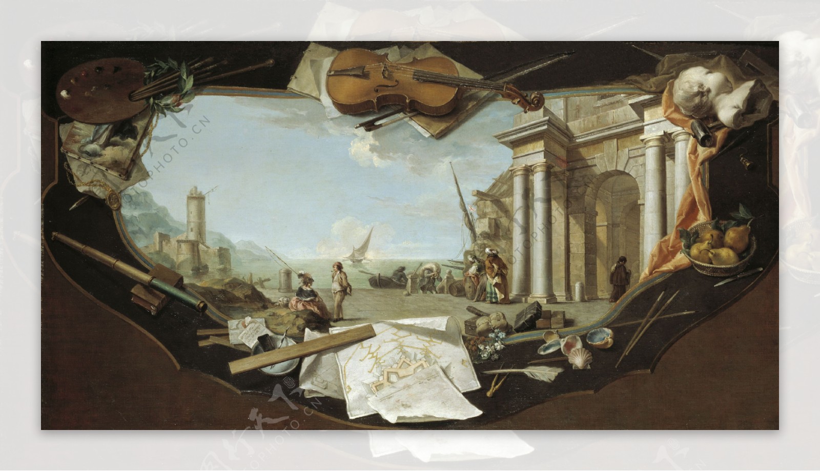 FlipartCharlesJosephPaisajeconperspectivaarquitectonicaCa.1779画家古典画古典建筑古典景物装饰画油画