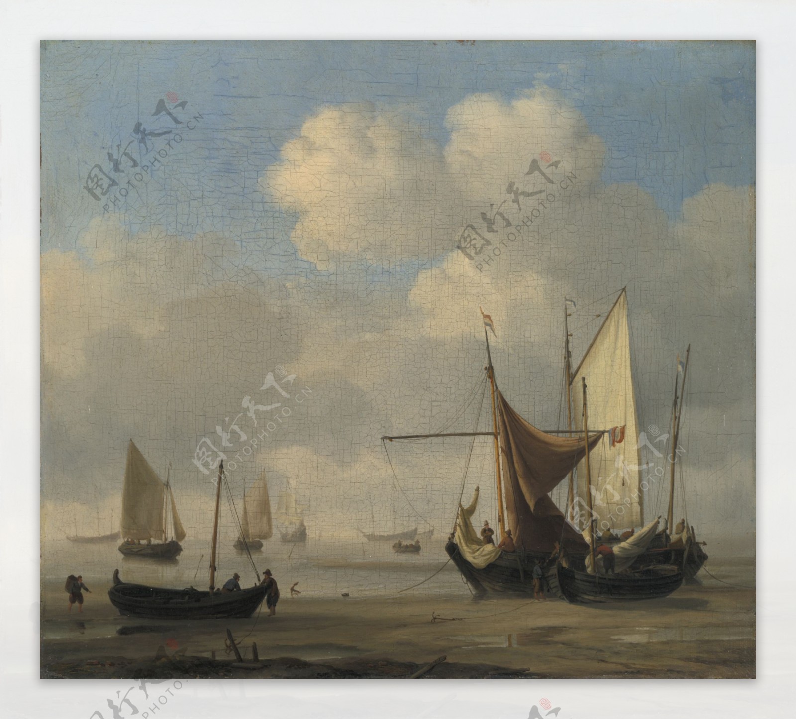 WillemvandeVeldeSmallDutchVesselsAgroundatLowWaterinaCalm画家古典画古典建筑古典景物装饰画油画