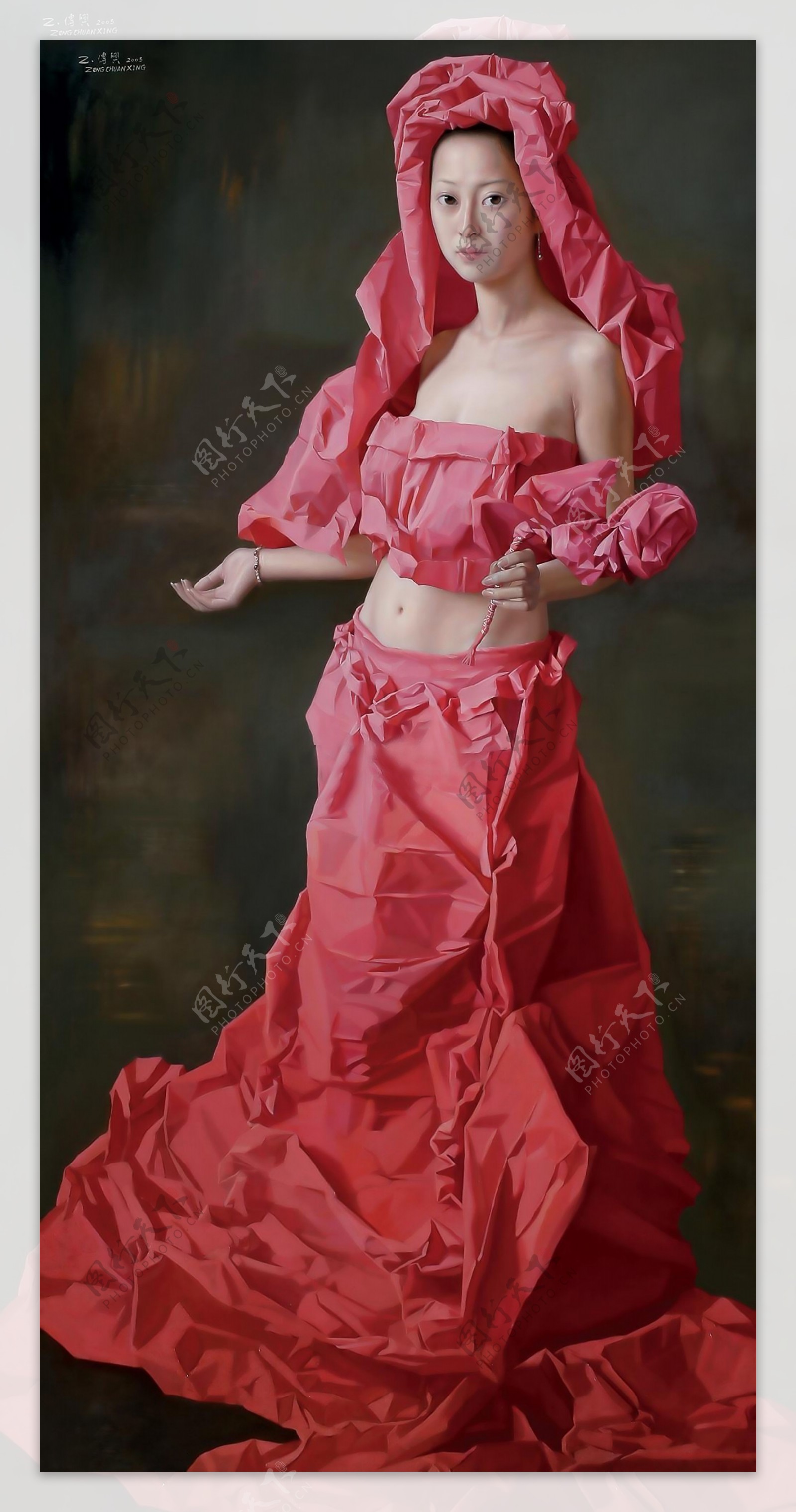 油画作品|肖像油画-红衣女子|马国斌_兴艺堂