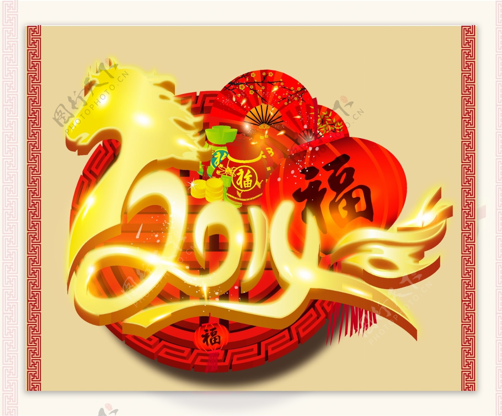 2014马年传统春节矢量图