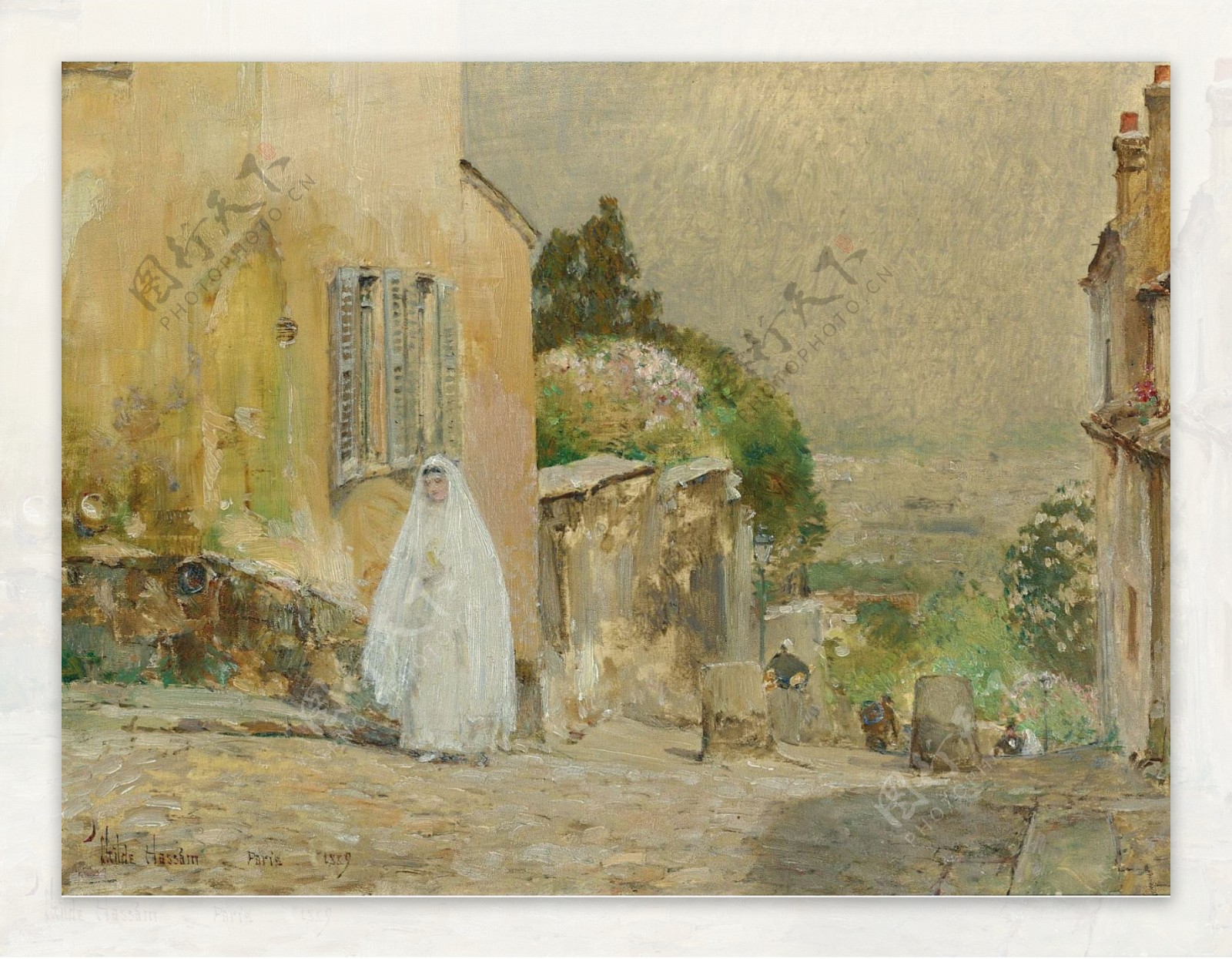 FrederickChildeHassamSpringMorningRueMt.CenisMontmartre1889画家风景画静物油画建筑油画装饰画