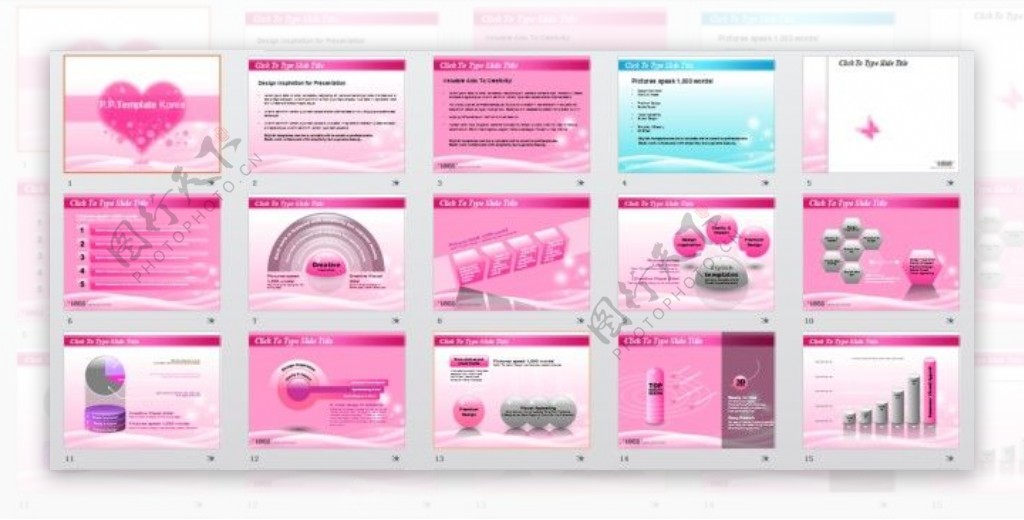 粉色PPT图表模板图片