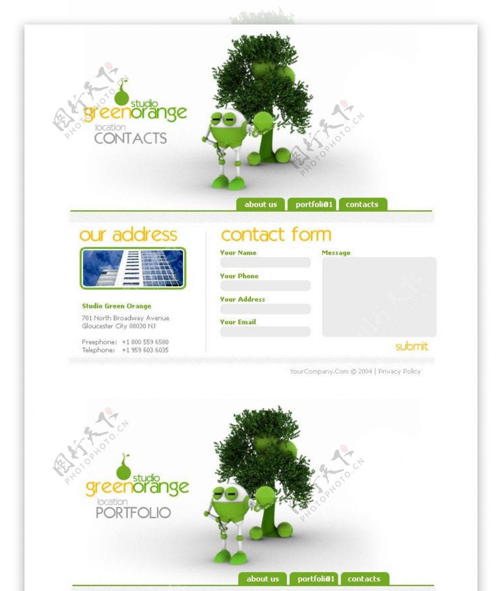 欧美绿色网站页面设计PSD网
