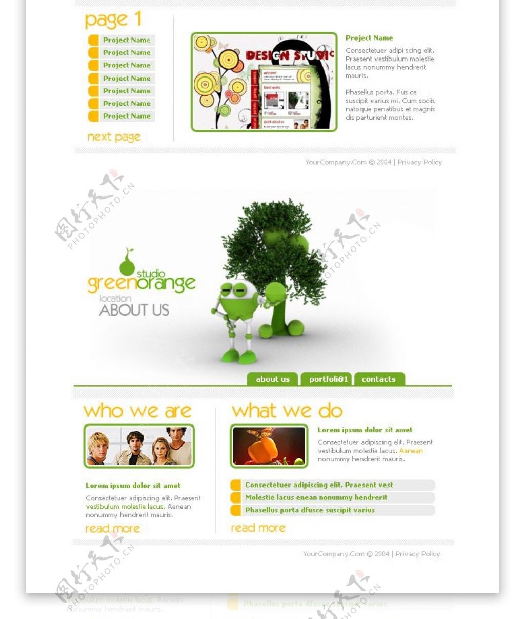 欧美绿色网站页面设计PSD网
