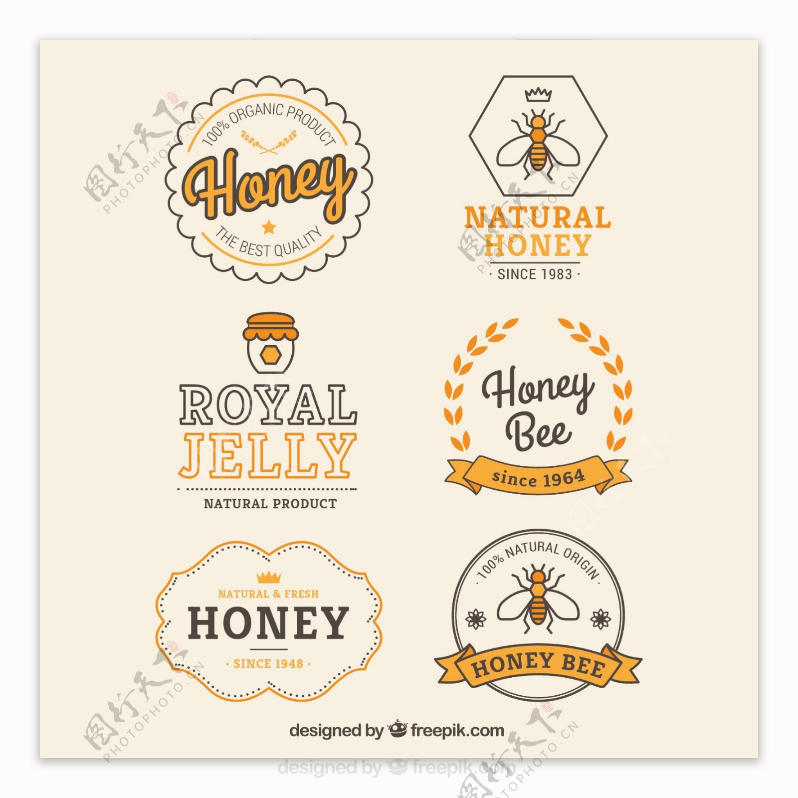 6款创意蜂蜜标签矢量素材