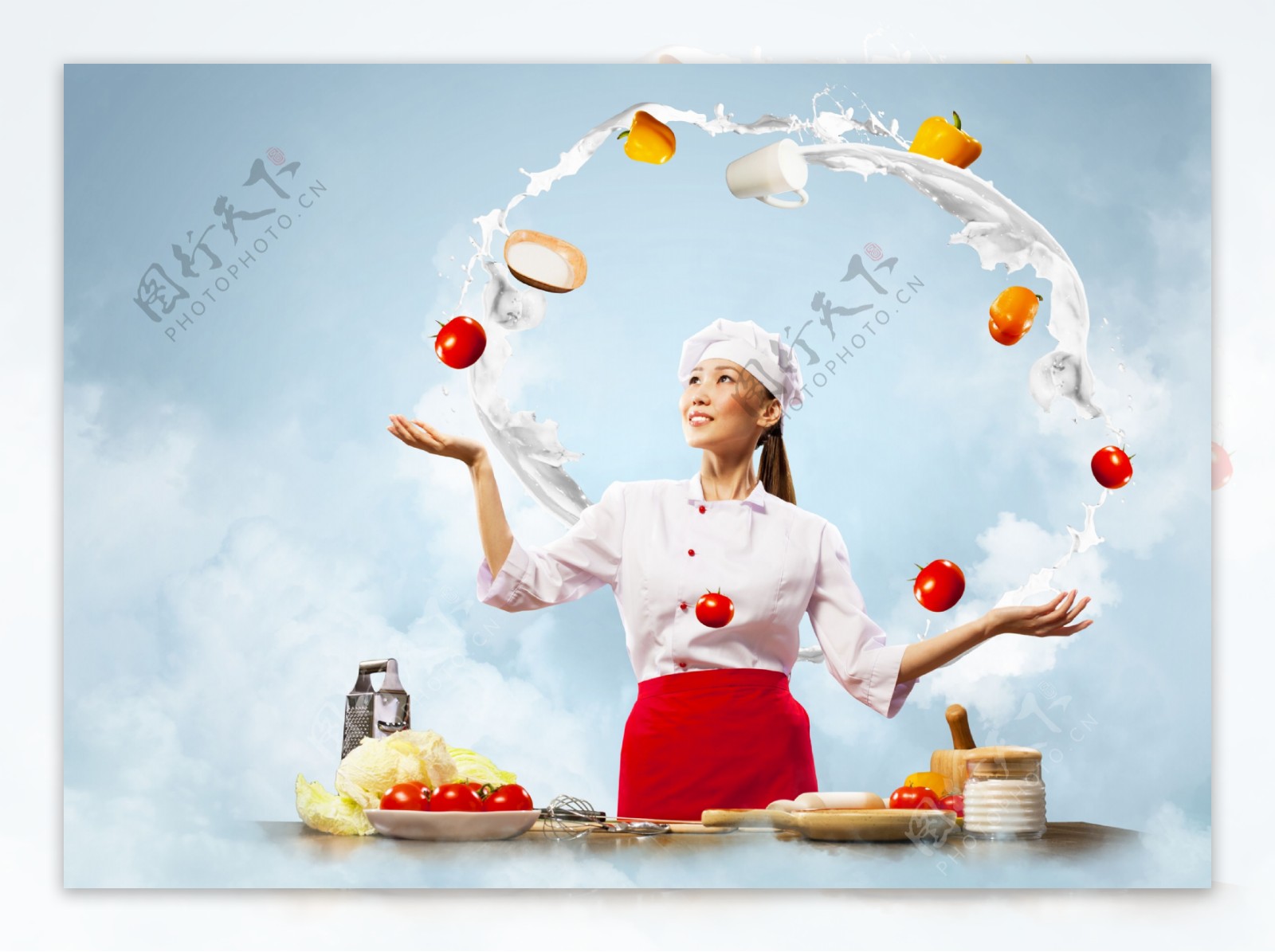 女厨师蔬菜水果图片