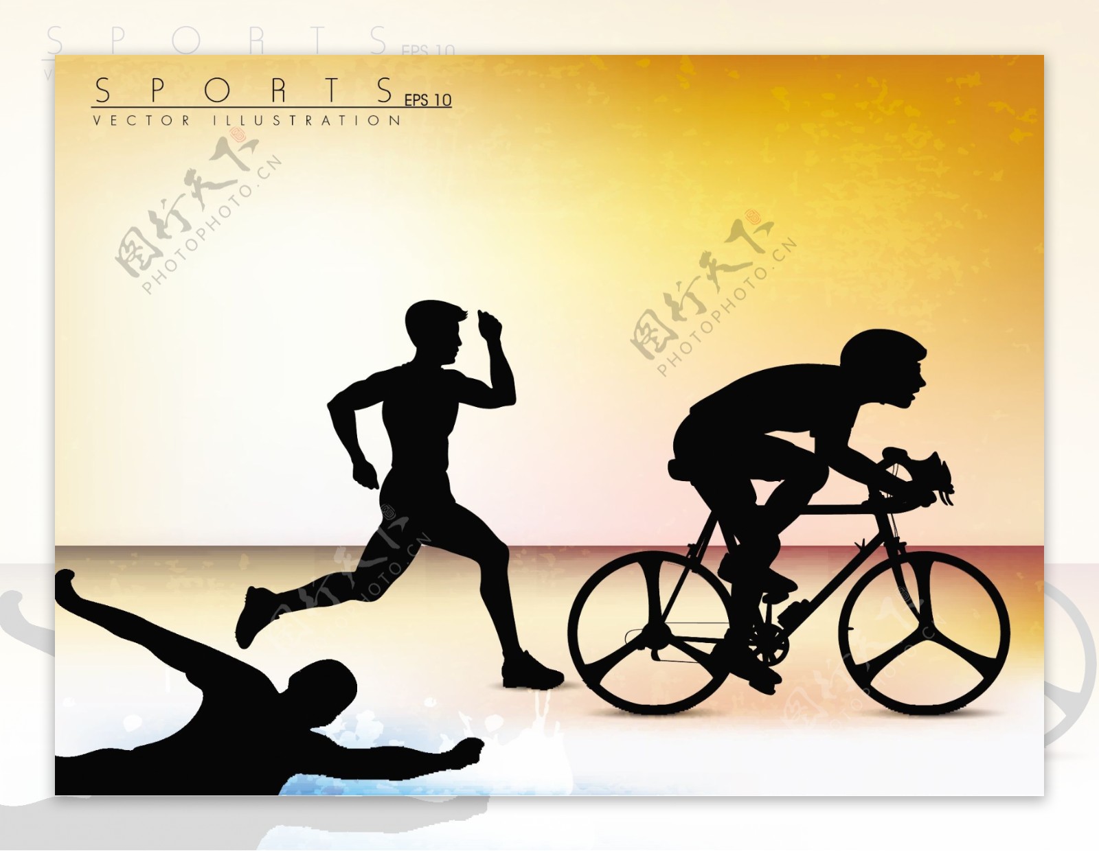 矢量插图展示奥林匹克铁人三项运动员开始显示进展