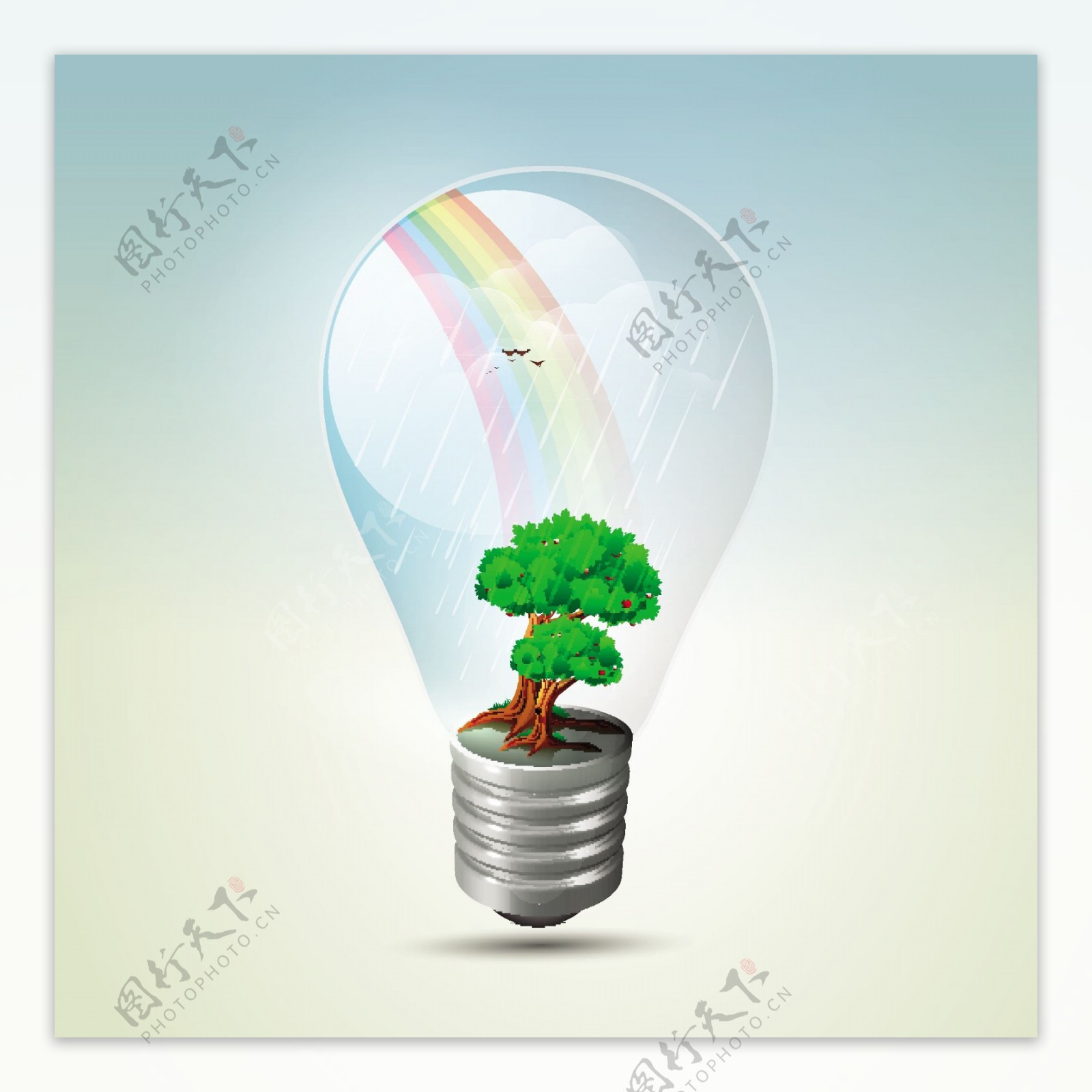 植物生长在电灯泡节省能源的概念