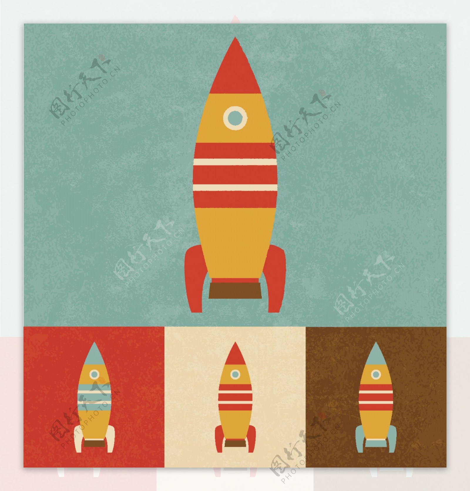 可爱的卡通玩具火箭设计复古风格