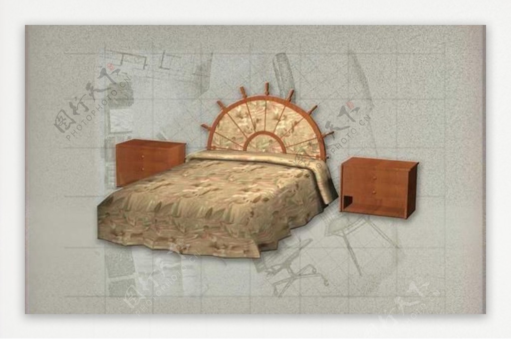 酒店风格家具床0013D模型