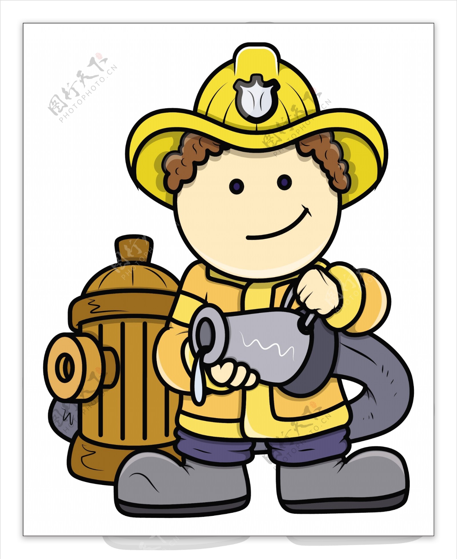 小小消防员孩子的卡通插画矢量