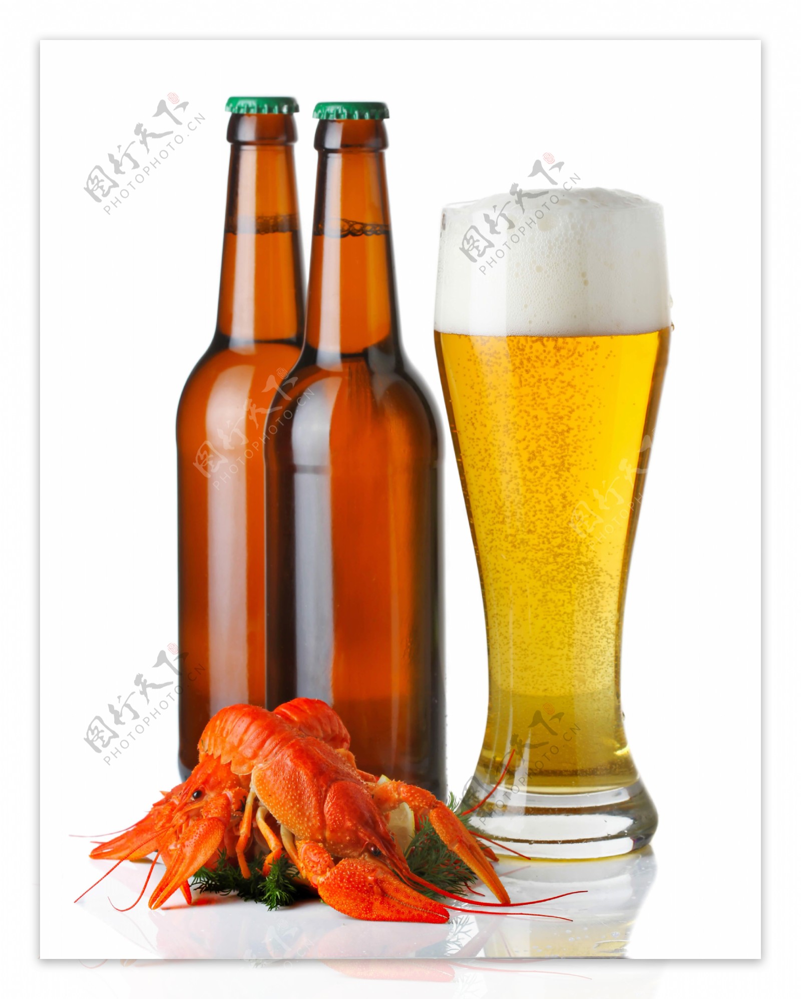 龙虾啤酒瓶子杯子图片