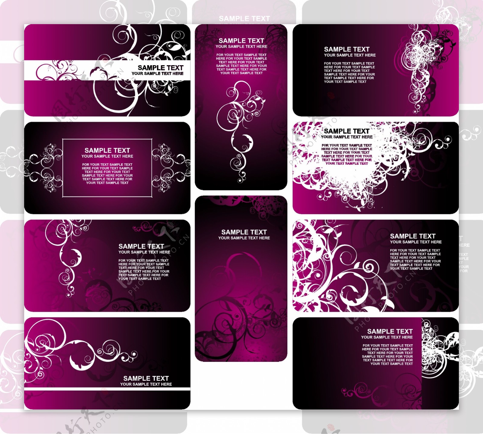 10款紫色卡片花纹卡片背景模板矢量素材